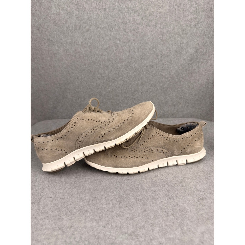 Cole Haan Zerogrand Wingtip Oxford Suede Shoes Taupe Grey Womens 9B